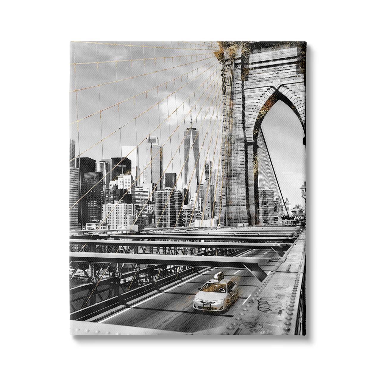 Stupell Industries Brooklyn Bridge Urban City Architecture Taxi Driving Photography Canvas Wall Art